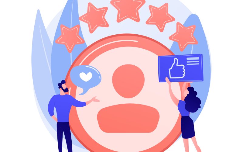 Personal account. Positive feedback, user review, loyalty stars. Dating site, website ranking. Woman evaluating web page cartoon character. Vector isolated concept metaphor illustration